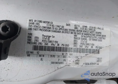 2015 Ford C-Max Energi Sel from USA, damaged, VIN 1FADP5CU7FL108783
